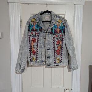 Beautiful Vintage Handpainted By Uma Denim Jacket With Desert Design.